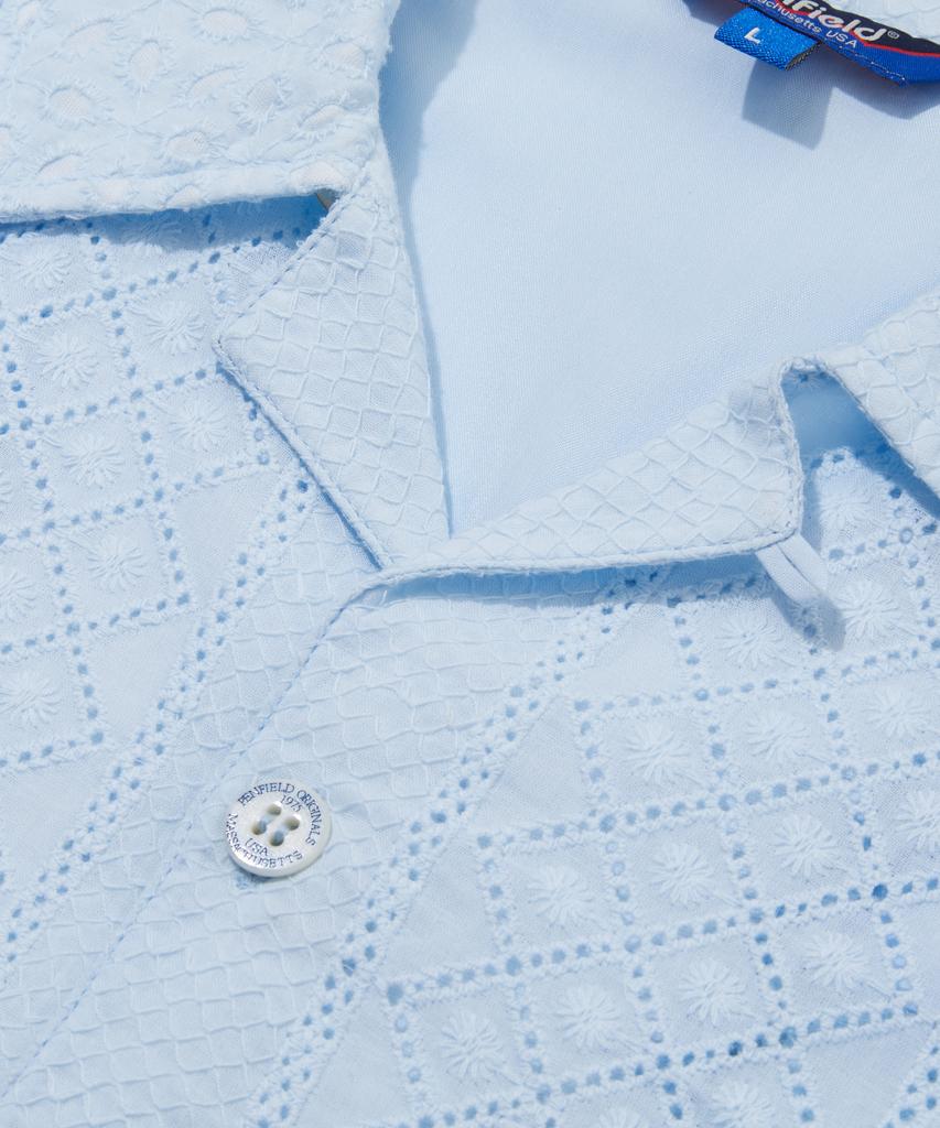 PENFIELD Crochet Open Collar Pocket Short Sleeve Shirt Sky Blue_Fs2Ct21U