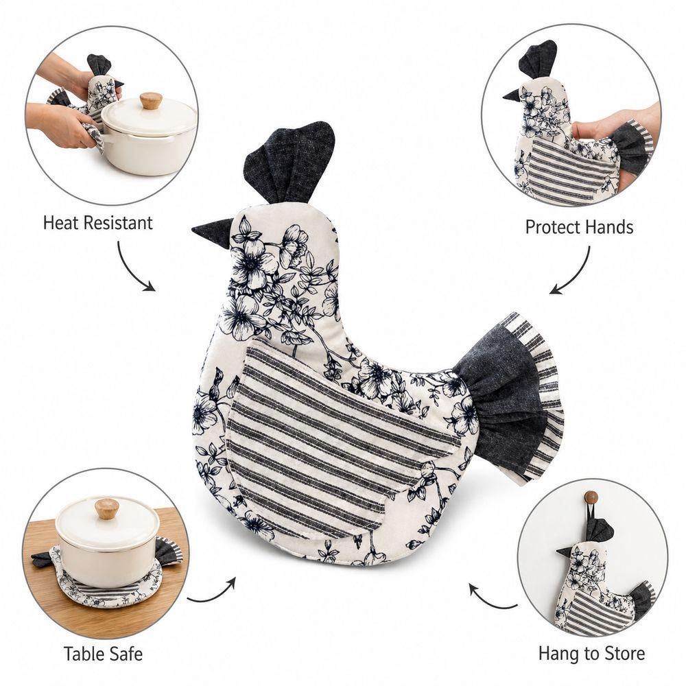 Chicken Shaped Chicken Oven Mitt Heat Insulating Striped Pattern Chicken Pot Holder Checked Pattern Floral Pattern Oven Glove