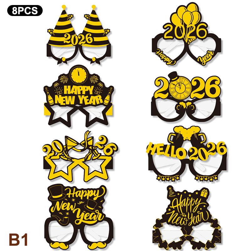 2026 Год Бумажные очки 6/12 шт. Праздничные Очки для вечеринки в канун Нового года Забавный реквизит для фотосессии Украшение для вечеринки в канун Нового года Универсальный размер
