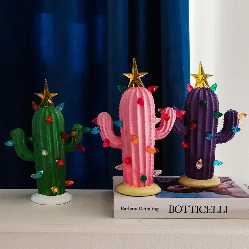 Cactus Resin Decorative Ornaments LED Home Light Design Atmosphere Green Plants Courtyard Desktop Design Atmosphere