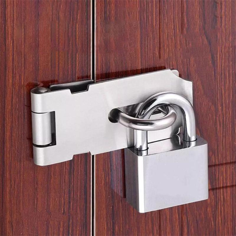 Stainless Steel Padlock Clasp Gate Hasp Staple Door 90 Degrees Latches Lock Shed Latch Household Burglar-Proof Hardware