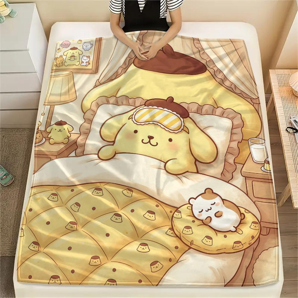1 шт. Фланелевое одеяло с принтом Pompompurin, Высокое качество, Для всех сезонов, Декор для дома, Тепло и уют, Идеально для Рождественских подарков