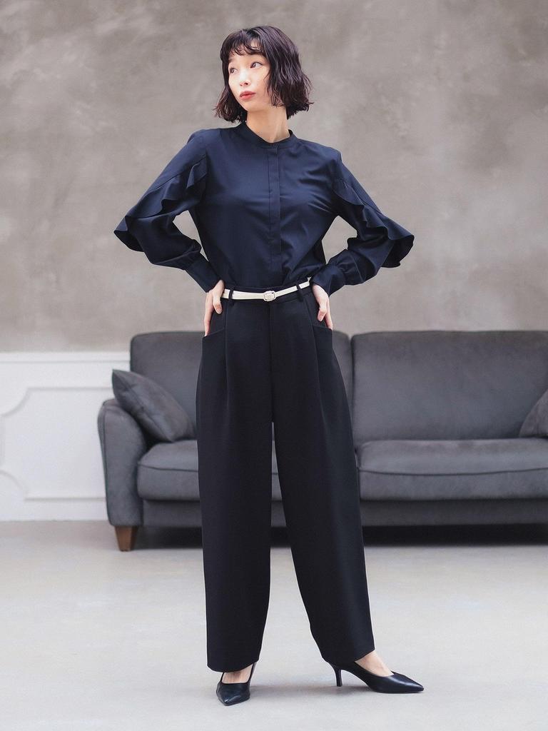 В:MING LIFE STORE by BEAMS Женские брюки с широкими карманами и складками (Размер S-M) черный