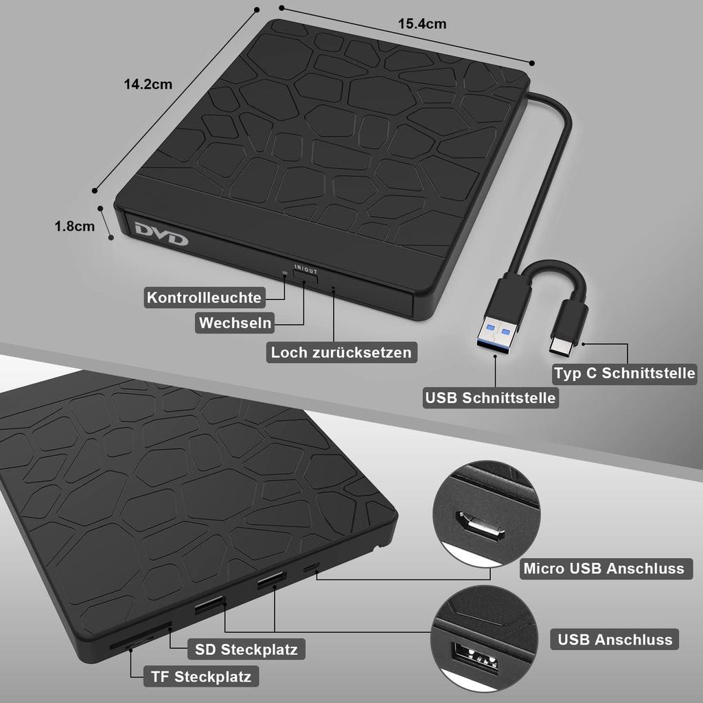 Ультратонкий внешний мобильный оптический привод USB3.0 для ноутбука DVD-RW DVD/CD The MacBook, порт type-c CD-привод