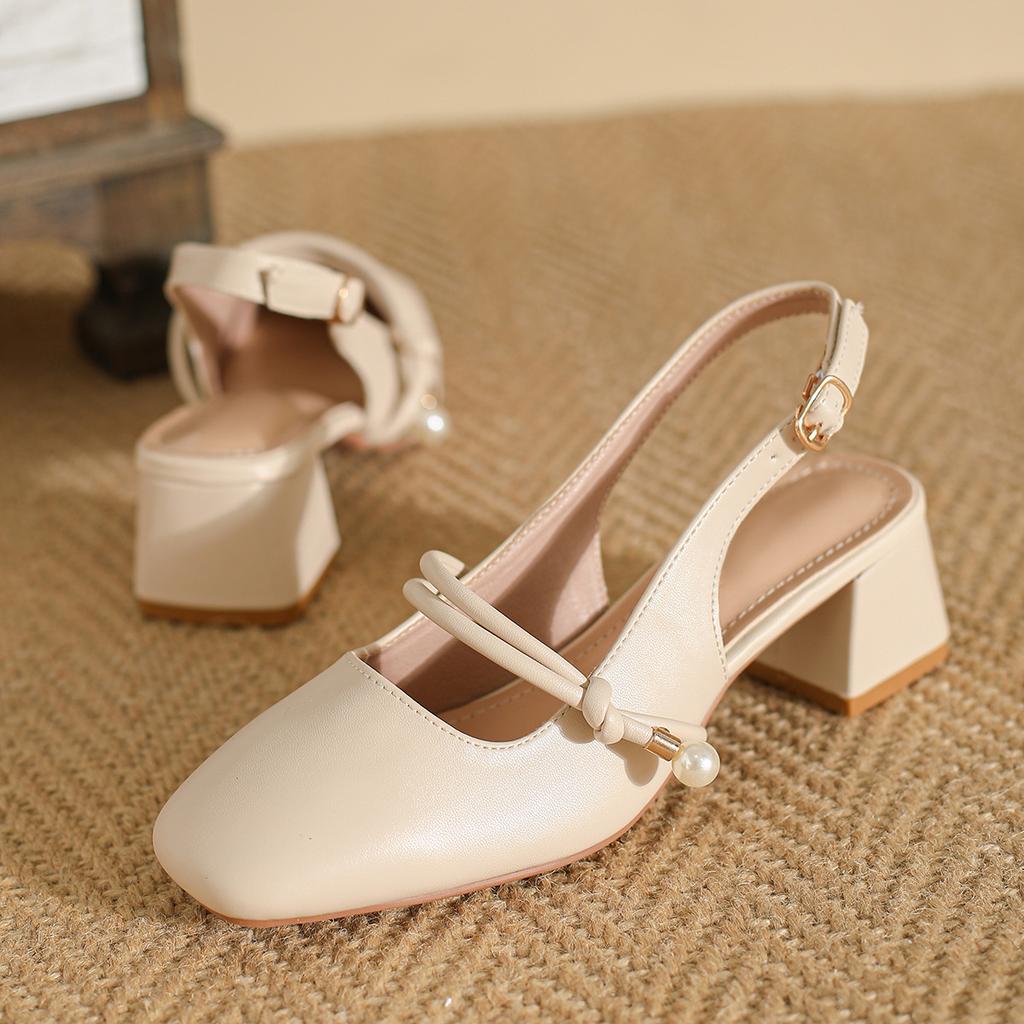 Кожаные босоножки-мешки женские летние 2024 новые французские верхние туфли сказочно красивые на низком каблуке средний каблук толстый каблук высокие каблуки