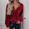 Lapel Collar Shirt Autumn Winter Women Long Sleeved Velvet Cardigan Top