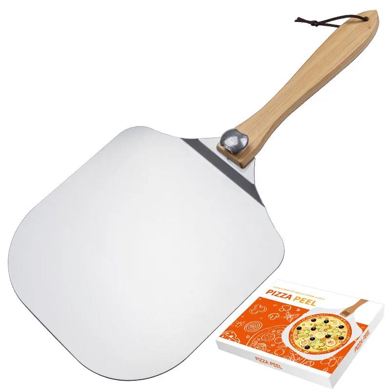 12 Inch Aluminum Pizza Paddle with Foldable Wood Handle Kitchen Transfer Plate for Homemade Baking Pizza Bread Pie Dough Tool 1