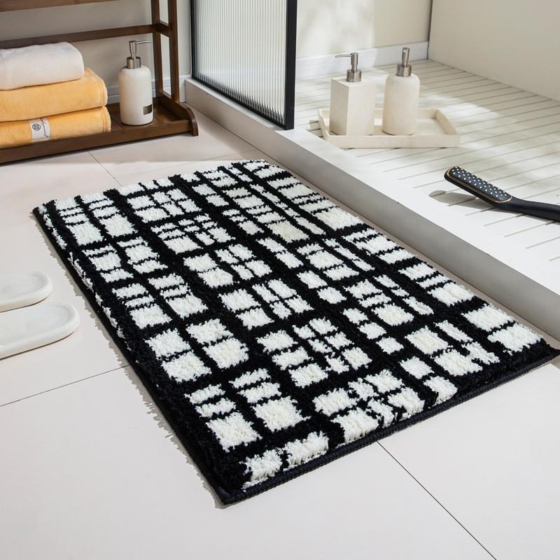 Soft Plush Bath Mat With Non-Slip Backing Absorbent Floor Rug Bathroom Toilet Entryway Stripe Floral Grid Patterns