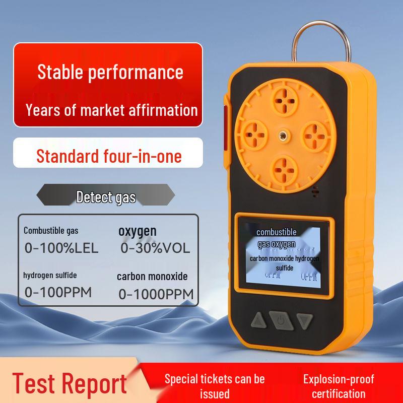 Portable 4-in-1 Gas Detector: Combustible, Oxygen, Hydrogen Sulfide, Carbon Monoxide