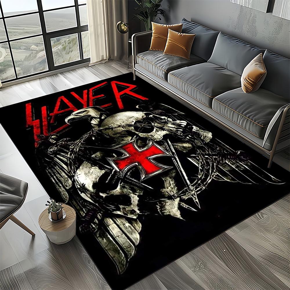 3D Retro Band Slayer Heavy Metal Rcck Sign Carpet Rug for Living Room Bedroom Home Sofa Decoration,Kid Play Non-slip Floor Mat
