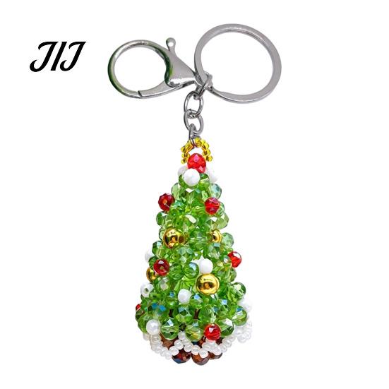 Decorative Handbag Charms Handmade Christmas Beaded Keychain, Xmas Tree Wreath Gift Box Bell Key Ring Santa Keyring, Backpack Hanging Decor for Party