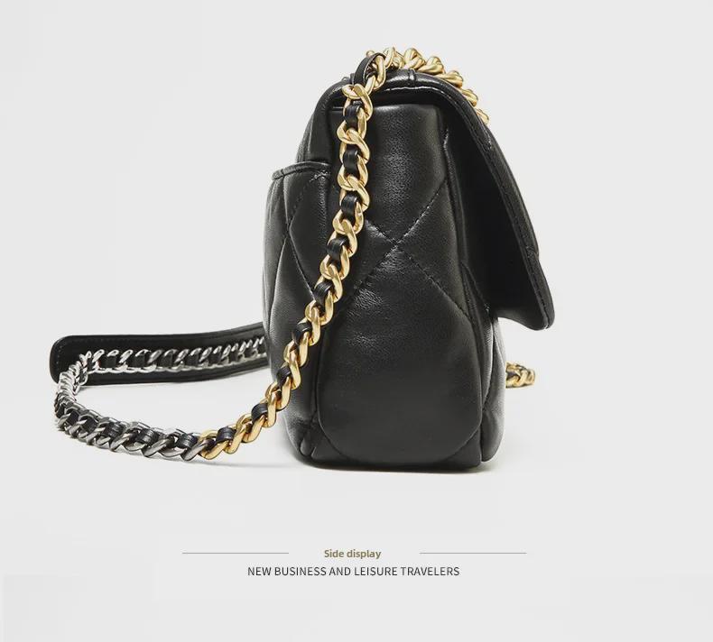 Сумка квадратная из овчины с бриллиантовой цепочкой 2025 года: Стильная женская кожаная сумка через плечо и почтальонка