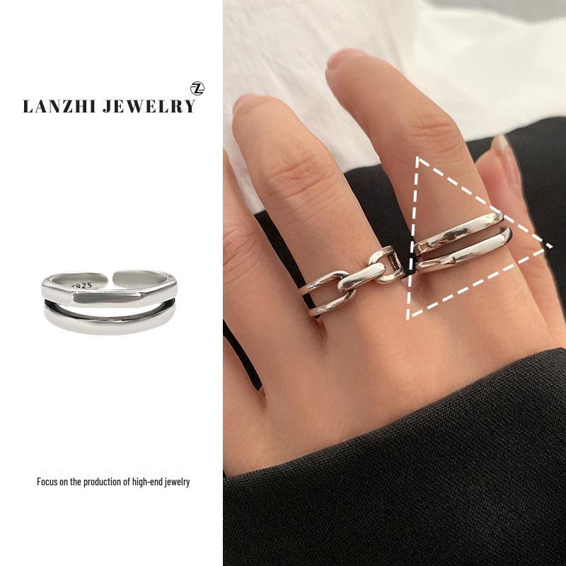 Тайское серебро Женское наборное кольцо - Серебро 925 пробы, Нишевый дизайн, Простые и универсальные украшения