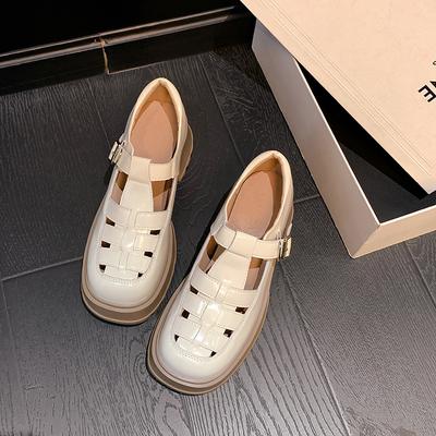 Кожаные туфли-клетка на платформе женские летние новые повседневные ретро с открытым носком плетеные туфли сандалии на платформе