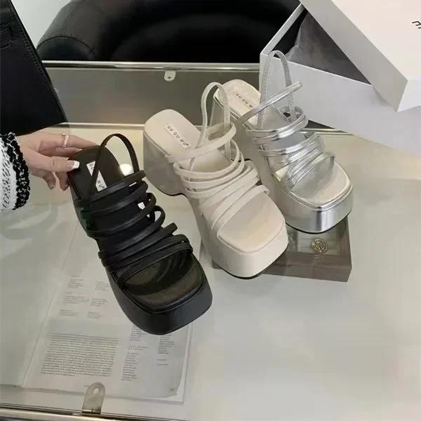 Модные женские летние босоножки на толстом каблуке, новые модные тапочки на высоком каблуке с ремешком, женские черные повседневные босоножки на платформе Mujer