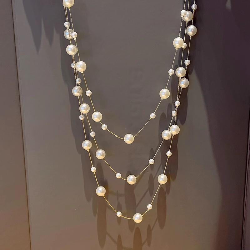Корейская Мода Жемчужное Ожерелье: Элегантная длинная цепочка для женщин, идеально подходит для свитеров, универсальна для осени и зимы.