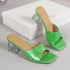 Модные конфетные цвета, сандалии с толстым каблуком и большим квадратным носком для женщин, весна-лето, нескользящие туфли на высоком каблуке, пляжные сандалии с открытым носком