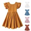 Летнее детское платье для девочек, однотонное платье принцессы с бантом, пышное платье