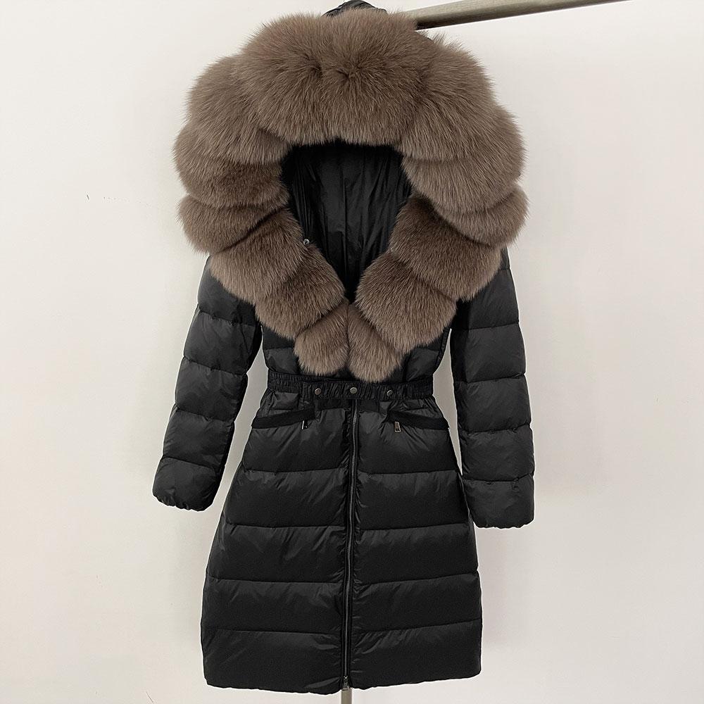 OFTBUY Зимняя утепленная женская длинная пуховая куртка со съемным воротником из натурального меха лисы, 90% белого утиного пуха, повседневная куртка