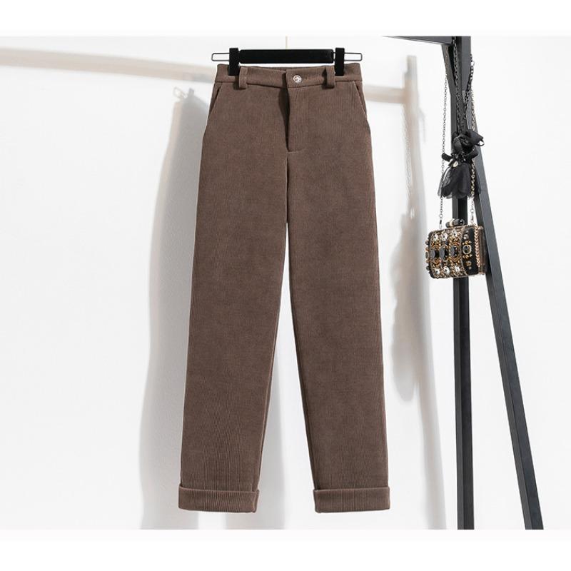 Women's Autumn and Winter Plus Size Thickened Loose Straight Trousers Warm Trousers Comfortable Tall-waisted Outdoor Leisure Trousers