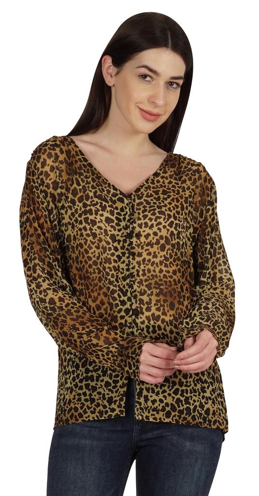 Moomaya Printed Women  S Button Down Shirt Long Sleeve Tshirt V-Neck Tunic