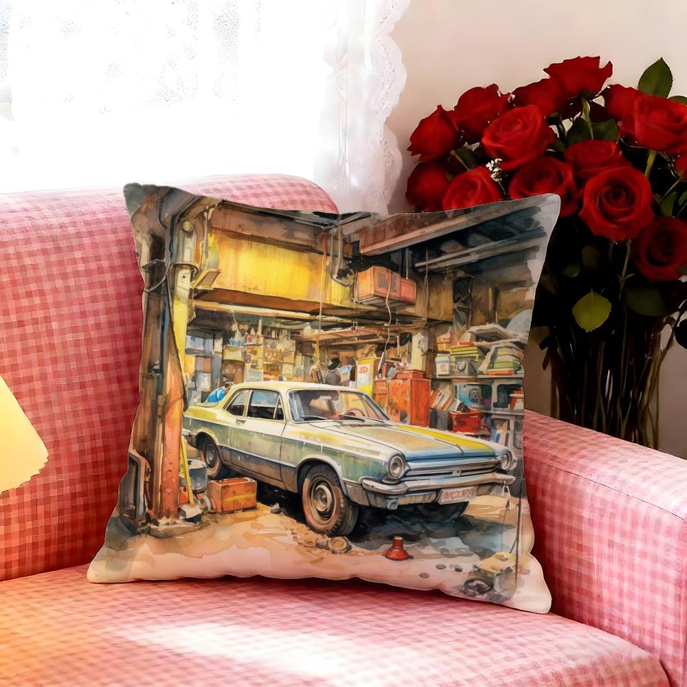 Soft Watercolor Vintage Car Cushion Cover Premium Soft Pillowcase SkinFriendly Breathable MultiPurpose for Home Office Travel