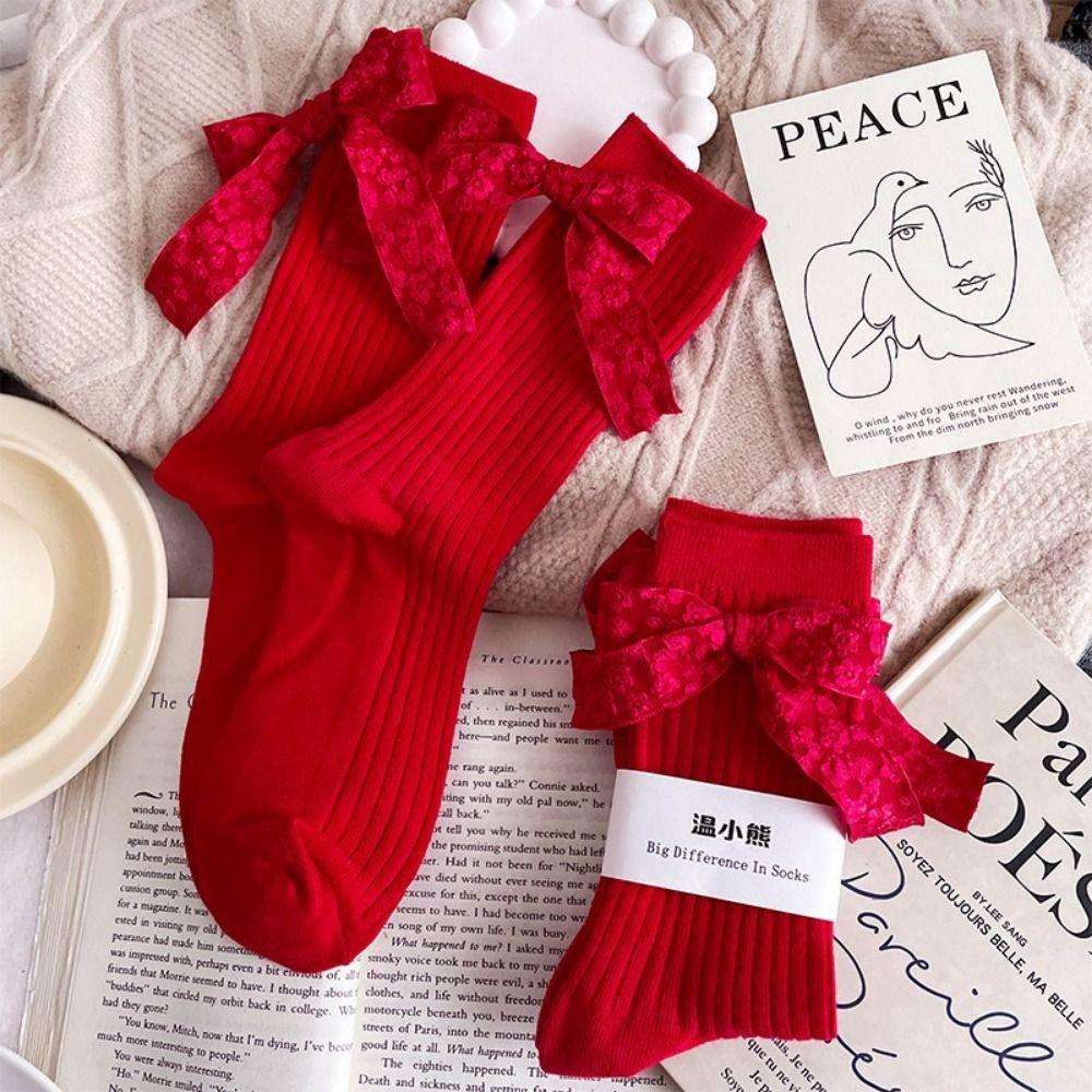 Cotton Zodiac Year Socks Bowknot Hairball Bowknot Stocking Kawaii in Tube Socks  Christmas