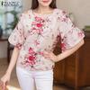 ZANZEA Женская повседневная блузка с круглым вырезом и рукавом 3/4 с цветочным принтом