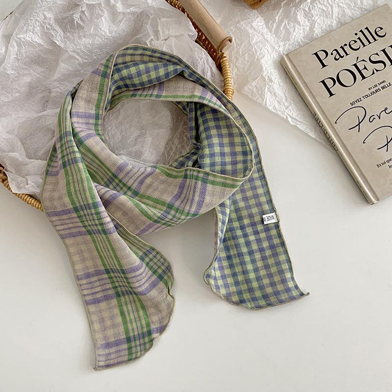 Long Silk Scarf, New with Shirt Neck Protector, Thin Scarf, Neck Circumference, Neck Scarf, Plaid Headscarf, Headband, Hair Tie.