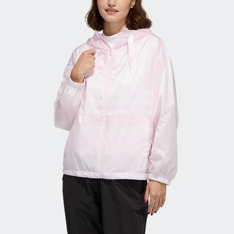 Adidas Женская куртка с капюшоном Neo Solid Color Logo Striped Woven Jacket Clear-Pink GP5471