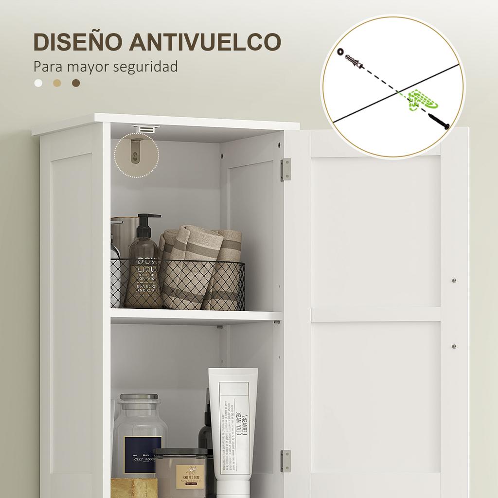Narrow Bathroom Tall Cabinet With 2 Doors 1 Drawer And 2 Adjustable Shelves Rustic Style 40x30x170 Cm White