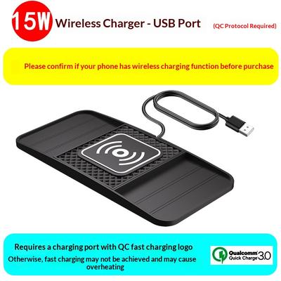 15W Fast Wireless Charging Pad Non-Slip Rubber Mat Lightweight USB-Powered Car Storage Phone Charger
