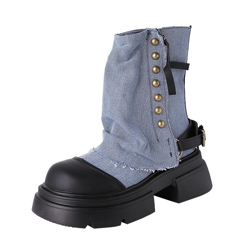 Женские ботинки Мартин на платформе в британском стиле, осенне-зимние, комбинированные ковбойские ботинки, нишевые, с юбкой, на толстом каблуке, короткие ботинки