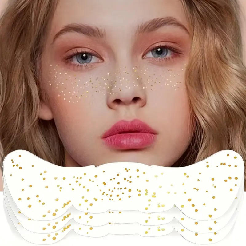 10pcs Hot Stamping Freckles Makeup Patches Metallic Radiation Golden Silver Fake Freckles Temporary Tattoo Stickers Face Makeup
