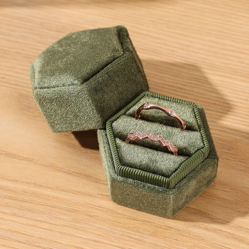 Personalized Velvet Hexagonal Jewelry Ring Box - Dustproof Gift Storage