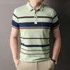 Мужская футболка-поло в полоску с отложным воротником, с короткими рукавами, повседневный свободный топ