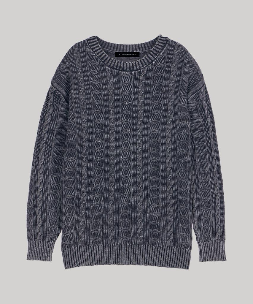 AT THE MOMENT Garment-Dyed Cotton Cable Knit_Charcoal