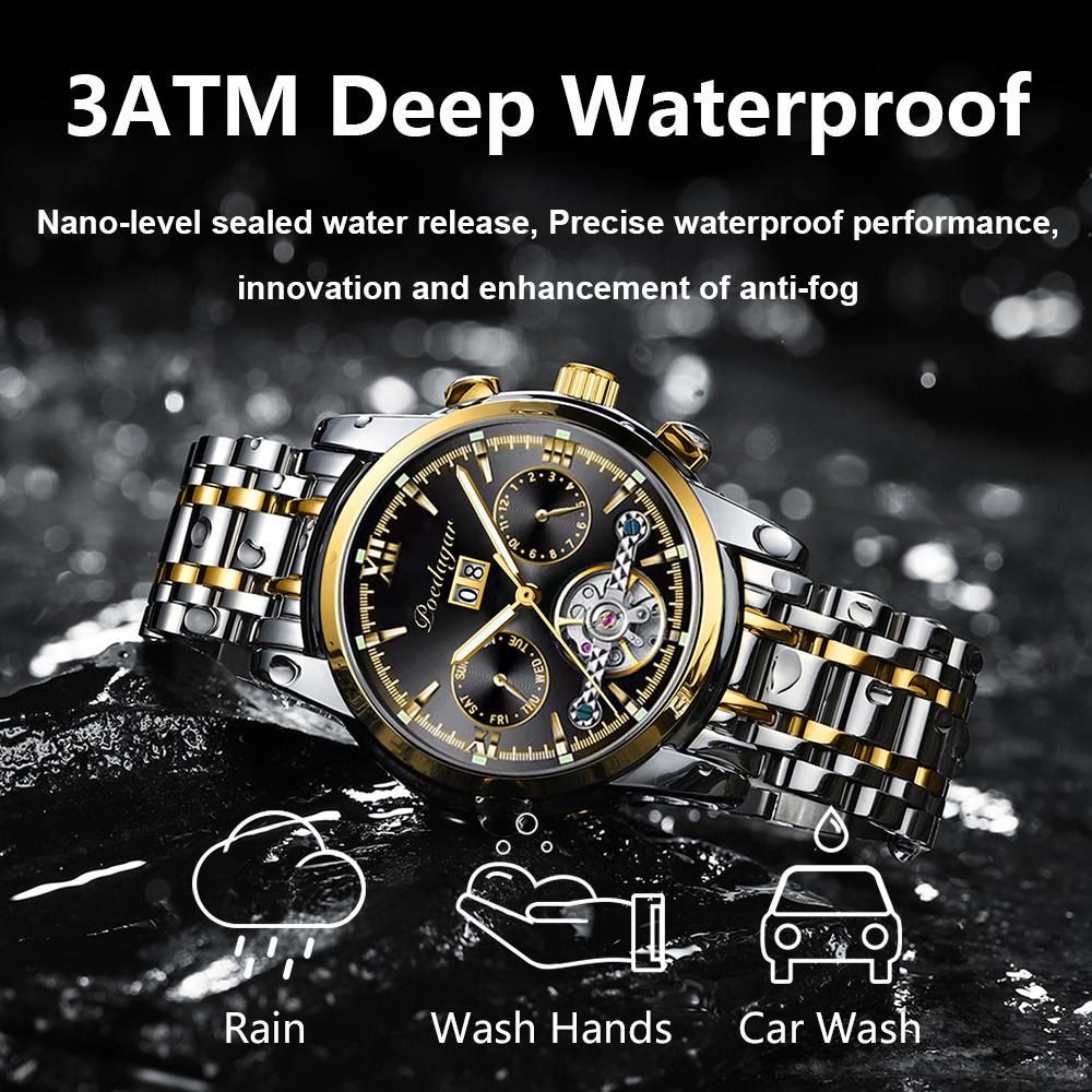 Automatic Mechanical Man Wristwatch Hollow Tourbillon Stainless Steel Men Watch Waterproof Luminous Date Men's Watches