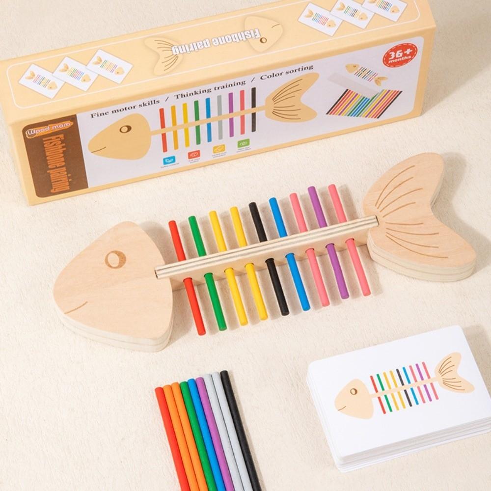 30 Card Fishbone Color Matching Toy Fishbone Wooden Balance Toy Montessori Puzzle Toy Home