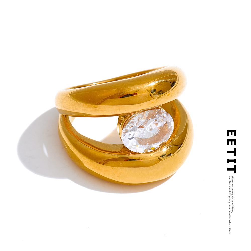 Eetit Size 678 Stainless Steel Double-Layer Cubic Zirconia Cast Ring Rust Proof High Quality Golden Finger Daily Jewelry Gift