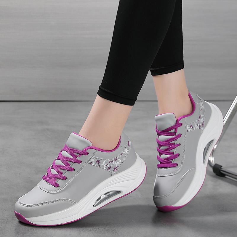 Women's Air-cushion Sneakers Height-increasing Platform Shoes PU Leather Non-slip Footwear for Walking Jogging
