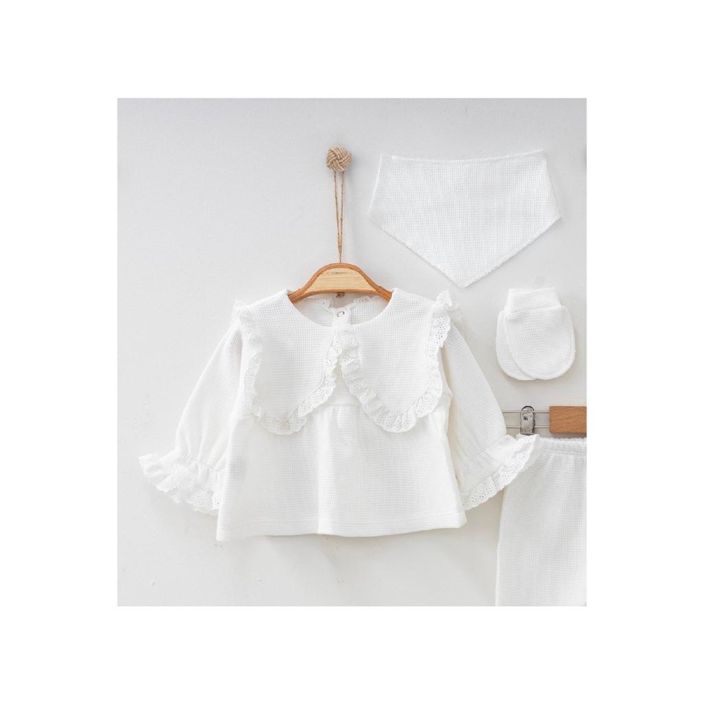 Комплект из 5 предметов для новорожденных 0–3 месяцев цвета бежево-бежевого цвета с фестончатым узором Hospital Release для девочек