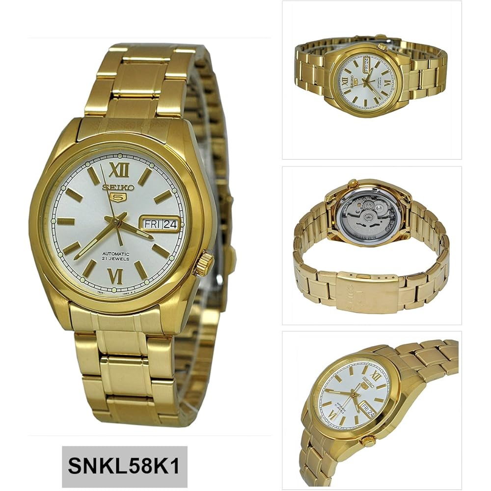 Seiko Seiko5 SNKL58K1 Mechanical Men's Watch Gold White Stainless Steel Band