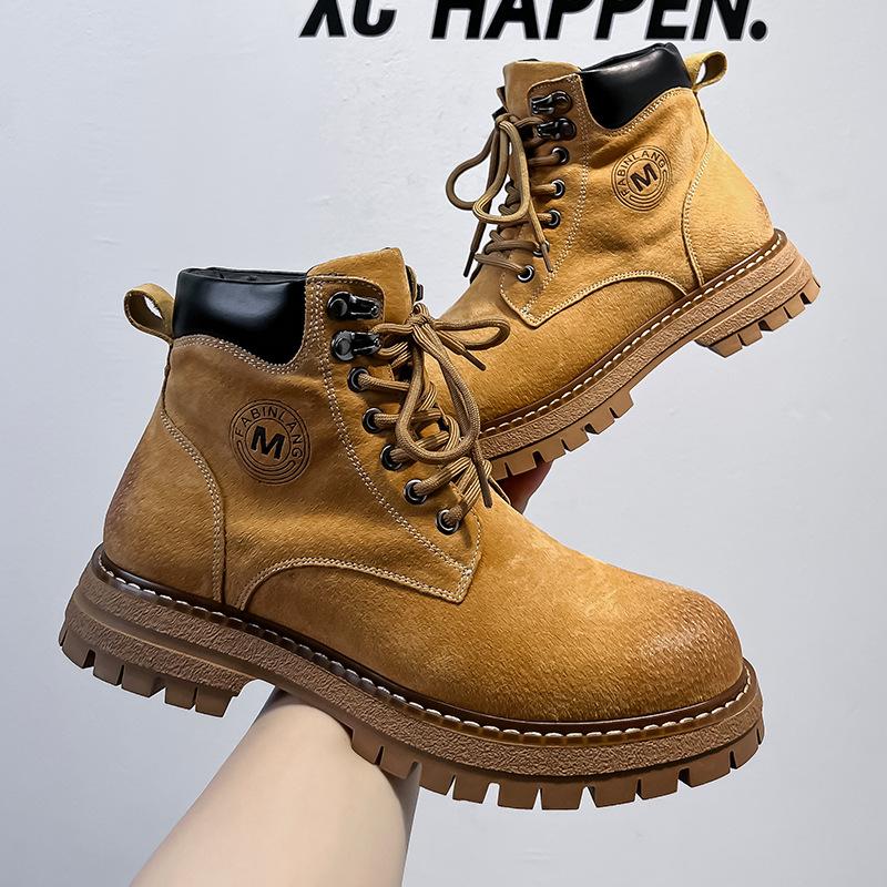 Осенние ботинки Мартин мужские с внутренней высотой, увеличивающей рост, в британском стиле, высокие, рабочие мужские ботинки средней высоты, универсальный тренд, ботинки цвета ревеня 6711-M