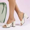 Модные шлепанцы на массивном высоком каблуке Женские сексуальные сандалии-слайды с открытым носком 2025 Лето Элегантные зеленые атласные Нескользящие туфли на платформе и высоком каблуке