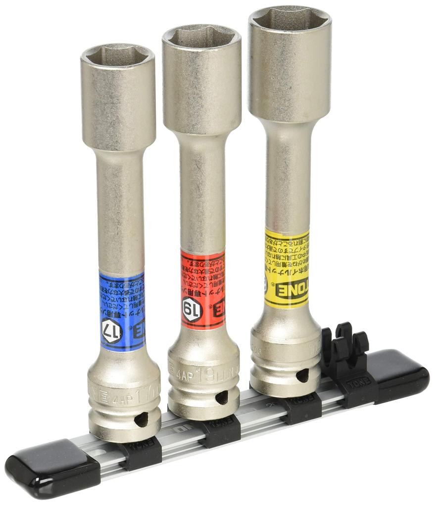 Tone (TONE) HAP403LLN Thin Long Wheel Nut Socket Set for Impact Drivers with Protectors, 12.7mm (1/2") Drive, Includes 3 Pieces