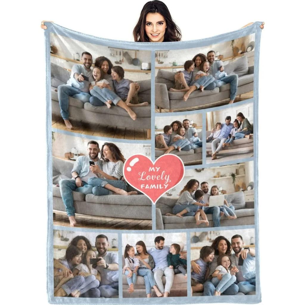 Personalized With Photo Blankets Collage Text Flannel Blankets Family Couple Friends Gifts