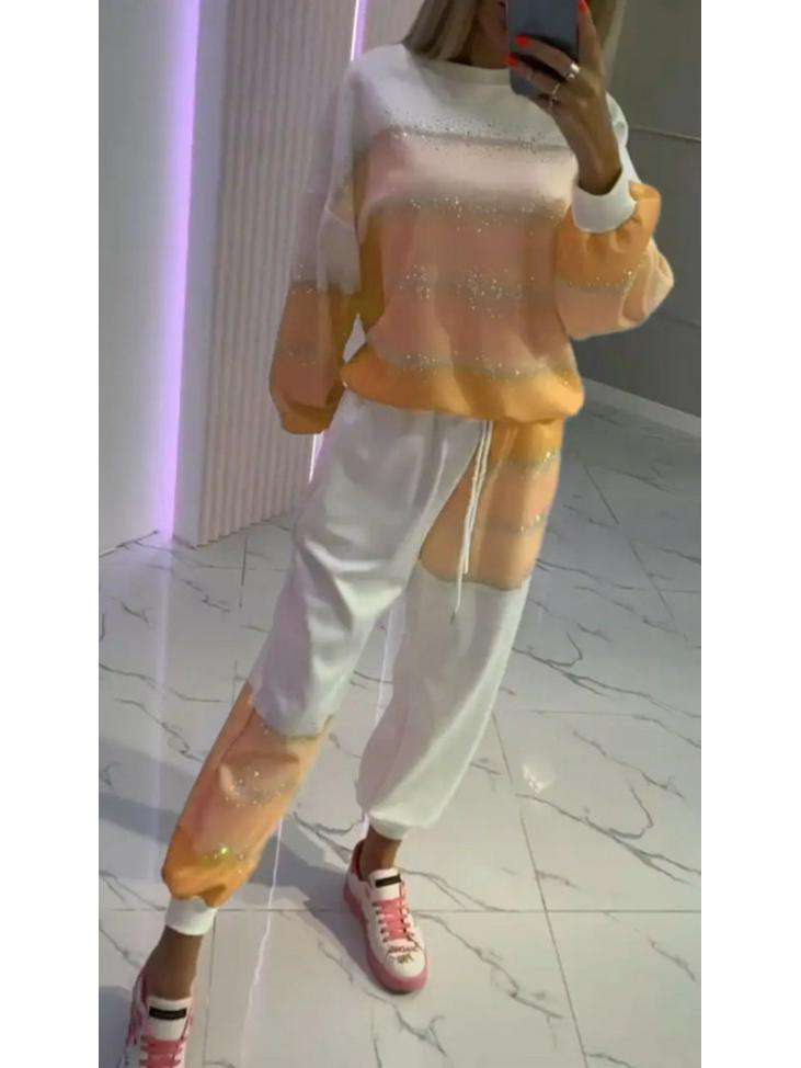 Женский повседневный комплект из топа с брызгами и полосками и брюк на кулиске - Коллекция 2025