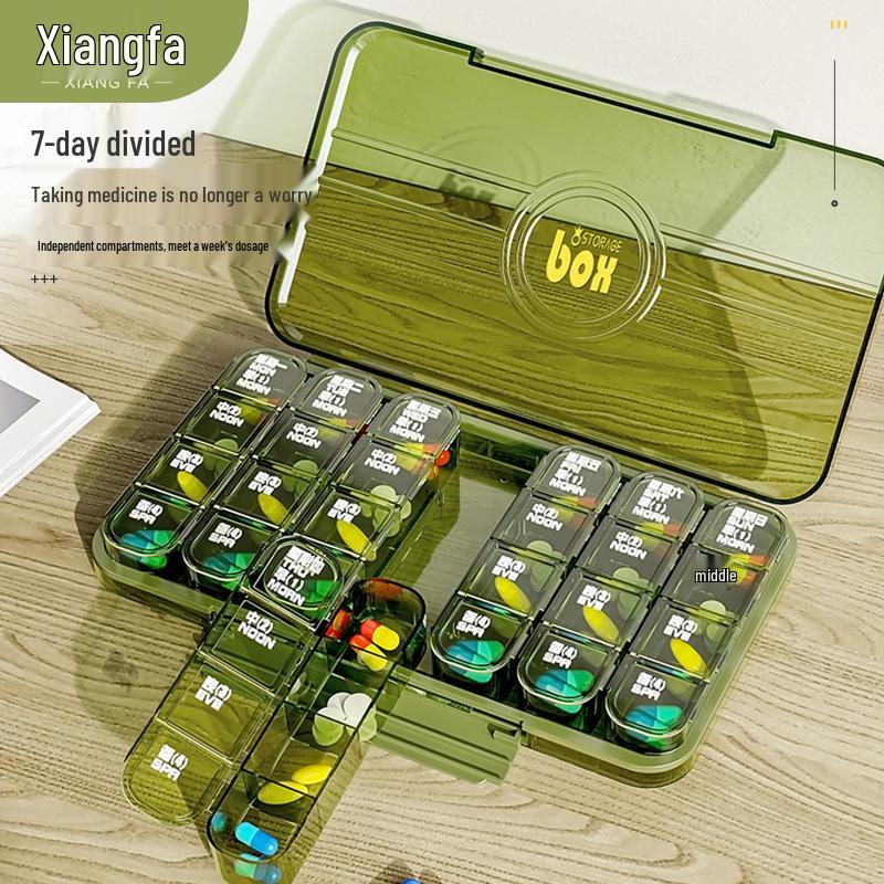 Portable Pill Box - Weekly Medicine Organizer with Large Capacity and 3-Daily Compartments
