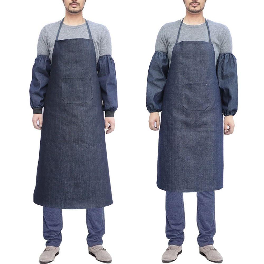 Waterproof Cooking Aprons With Pockets Kitchen Work Clothes Long Denim Aprons  Man/women
